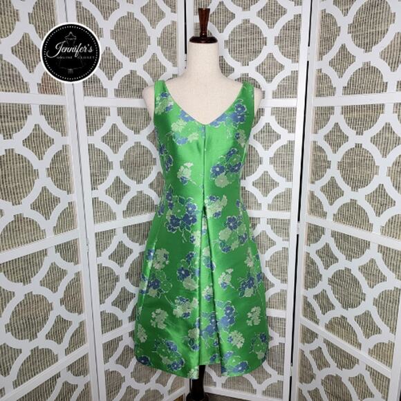 Sara Campbell NWT Green Floral Jacquard A-Line w/Front Box Pleat Dress Size 4 - Picture 1 of 13